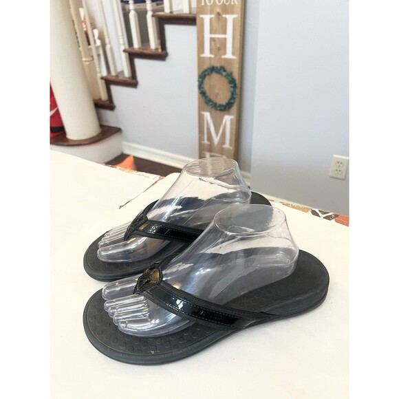 Vionic Orthaheel Tide II Women’s US 9 Patent Leather Flip Flops Sandals Black - Picture 1 of 9